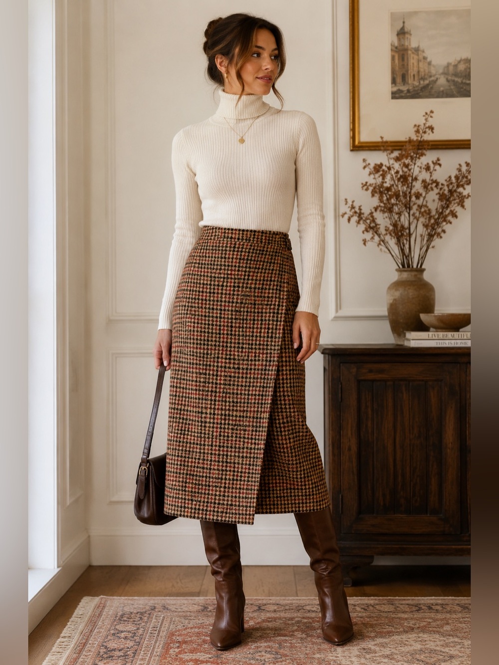 Vintage Anne Klein II 100% Wool Plaid Wrap Midi Skirt Size 6